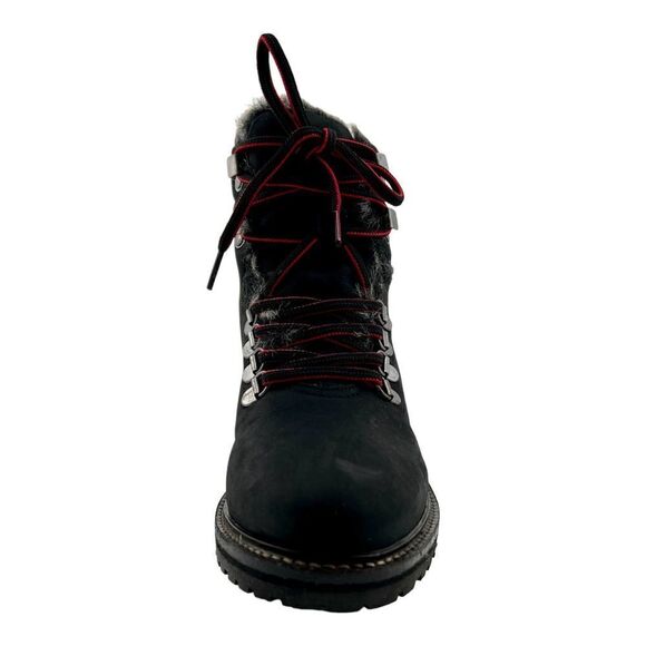 New Women Joules Ashwood Black Leather Faux Fur Warm Lace-Up Hiking Ankle Boots - Picture 5 of 13